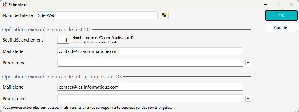 L'écran d'enregistrement des alertes L'écran d'enregistrement des alertes